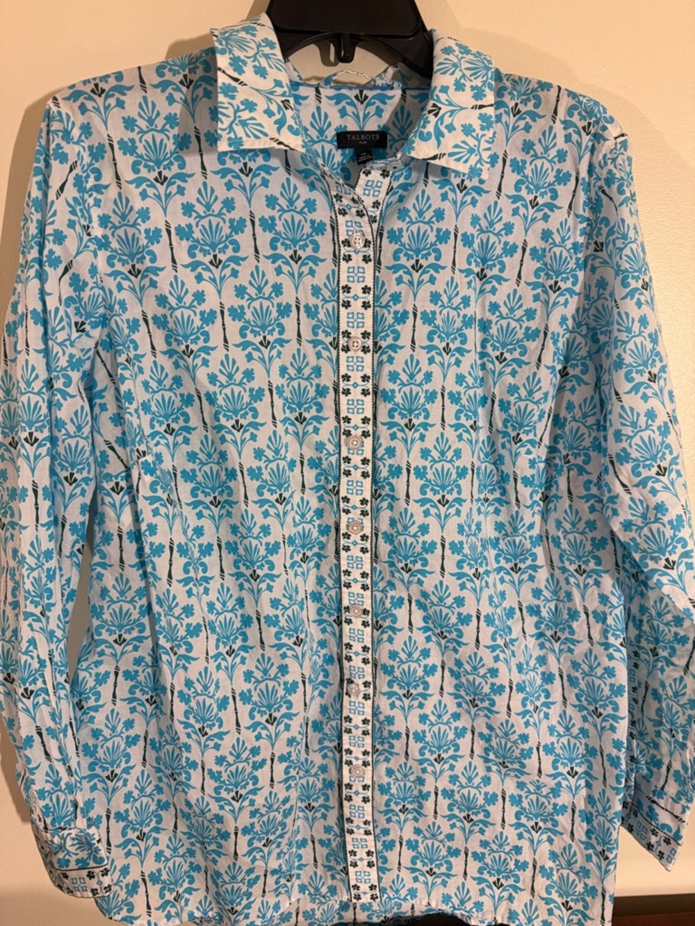 Talbots Blue and White Floral Print Button-Down Shirt